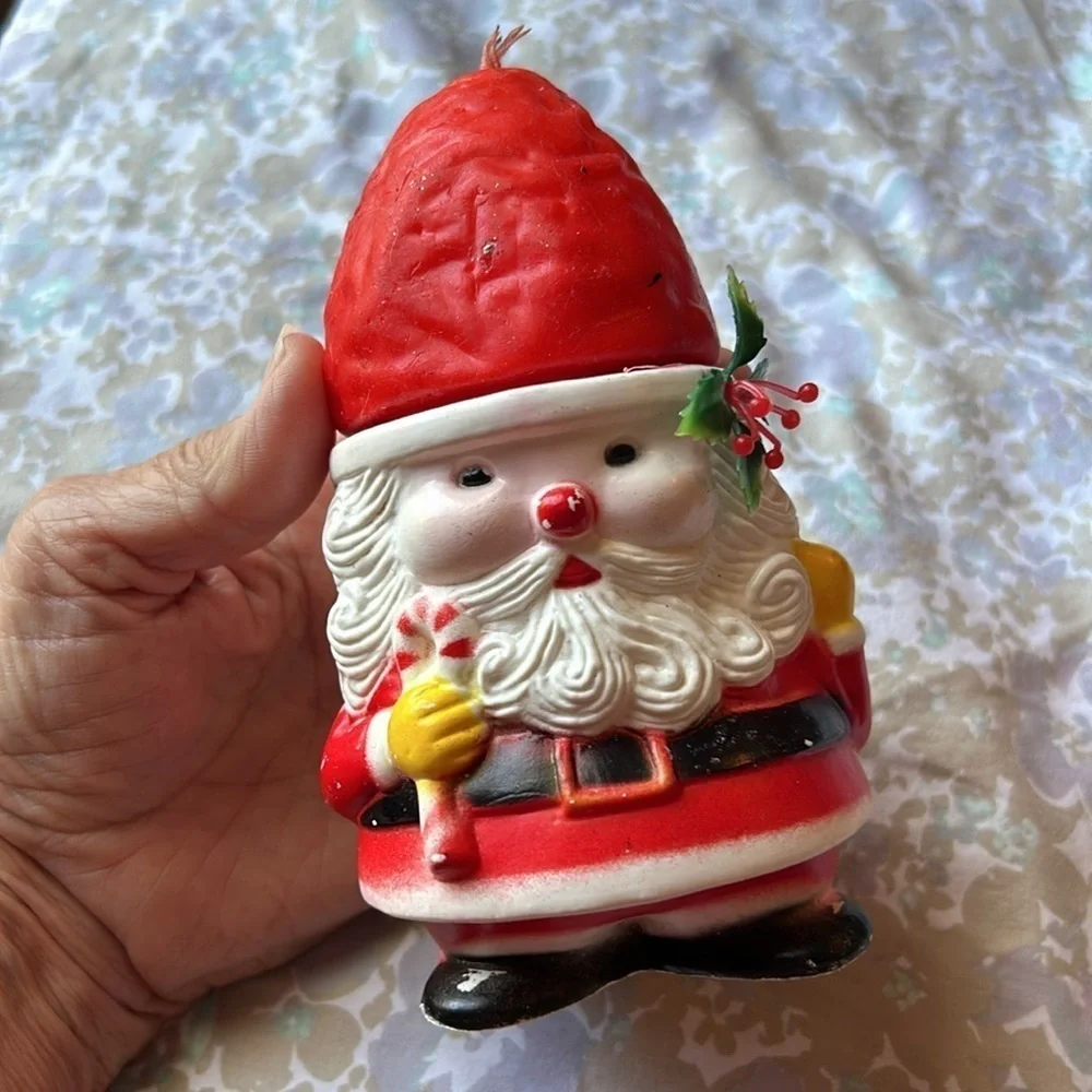 Santa Claus Vintage Plastic Figurines with Candle Hats